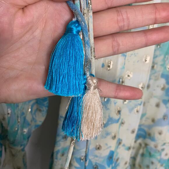 Hemant & Nandita Turquoise Blush Metallica Georgette Mini Dress Medium - Picture 14 of 16